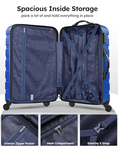 Luggage 3 Piece Sets Hard Shell Luggage Set with Spinner Wheels, TSA Lock, 20 24 28 inch Travel Suitcase Sets, Bright Blue, 3-Piece Set (20/24/28), Fashion