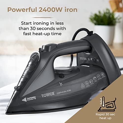 Tower T22008G CeraGlide Cordless Steam Iron with Ceramic Soleplate and Variable Steam Function, Grey