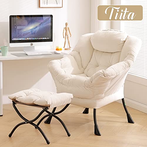 Tiita Lazy Chair with Ottoman, Modern Large Accent Lounge Chair, Leisure Sofa Armchair with Ottoman, Reading Chair with Footrest for Bedroom, Living Room, Dorm Rooms, Garden and Courtyard