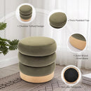 COLAMY Velvet Ottoman Footstool, Tufted Modern Foot Rest Stool with Wood Base for Living Room, Bedroom, Desk, Round Versatile Side End Table, Pouf, Makeup Seat, Green