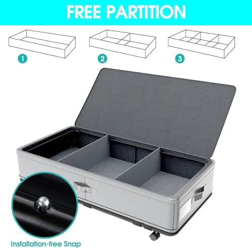 Underbed Storage with Wheels 2-in-1Under Bed Drawers Storage Containers,50L Large Capacity Rolling Under Bed Storage with Lid,Bedroom Storage Organizer for Clothes,Shoes,Toys,Books,Blankets Gray-1Pack