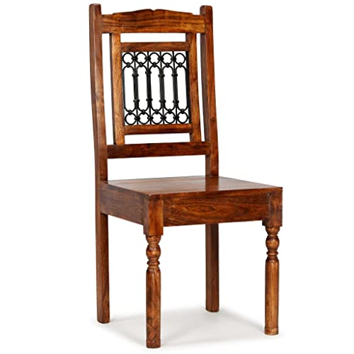 vidaXL 4X Solid Acacia Wood Dining Chair with Sheesham Finish Classic Kitchen Dining Room Seating Guest Chair Side Seat Home Furniture