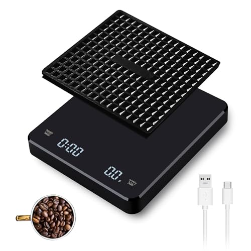 Rechargeable Coffee Scale with 3kg/0.1g High Precision with Back-Lit LCD Display,Digital Food Scale Weight Grams and Oz for Espresso, Drip Coffee, Baking, Cooking