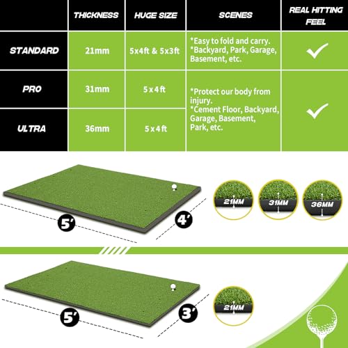 Bltend Golf Mat, 5x4ft Golf Hitting Mats Practice Outdoor Indoor, Artificial Turf Golf Practice Mats with Rubber Tees, 9 Golf Balls, 8 Golf Tees, Golf Training Aids for Backyard Garage Driving