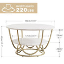 Elephance Round Coffee Table, 31.5 Inch Modern Coffee Table for Living Room, White and Gold Coffee Table with Storage, Wooden Tabletop-Marble White Print with Gold Frame