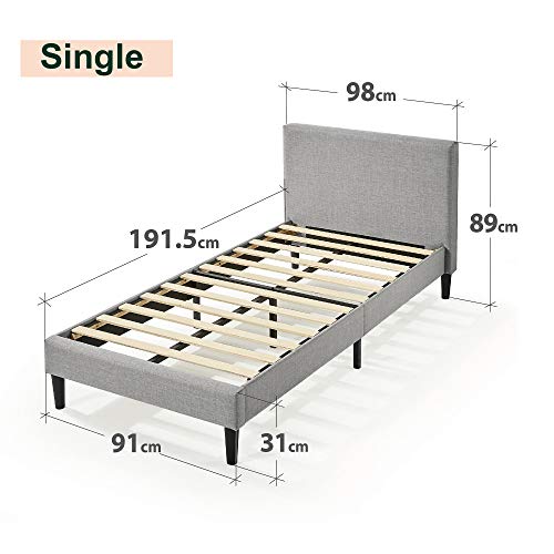 Zinus Single Bed Frame Fabric Upholstered Platform Bed Base, Light Grey