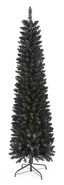 658 Tips Artificial Pencil Christmas Tree Halloween Tree, 6ft Pure Black Xmas Hallowmas Pine Trees with Metal Stand Perfect for Christmas/Halloween/Parties/Holiday Indoor Outdoor Decoration