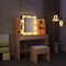 Luxsuite Dressing Table with Stool & Led Light Mirrored Makeup Table Lighting Vanity Table Set with 2 Drawers Bedroom Furniture Oak
