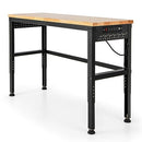 Goplus Adjustable Workbench, 53" Oak Wood Work Bench for Garage, Workshop, Home, Heavy-Duty Steel Work Table Hardwood Workstation, Easy Assembly