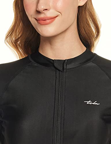 TSLA Women's UPF 50+ Full Zip Rash Guard, Water Sufing Long Sleeve Swimsuit, UV/Sun Protection Swim Shirts Wetsuit Top TM-FSZ01-BLK Small