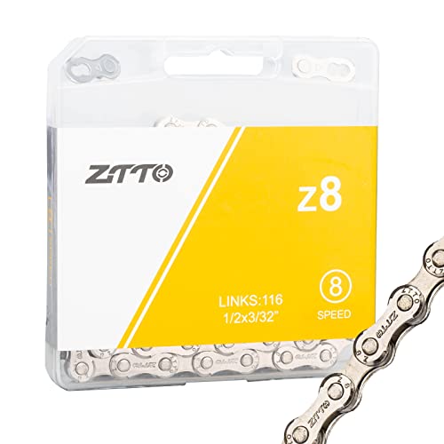 ZTTO Bike Chain 6/7/8/9/10/11/12 Speed Bicycle Chain with Quick Link 116/126 Link Universal, Silver(6/7/8 Speed)