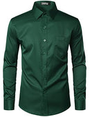 ZEROYAA Men's Urban Stylish Casual Business Slim Fit Long Sleeve Button Up Dress Shirt with Pocket, Dark Green, Small