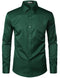 ZEROYAA Men's Urban Stylish Casual Business Slim Fit Long Sleeve Button Up Dress Shirt with Pocket, Dark Green, Small