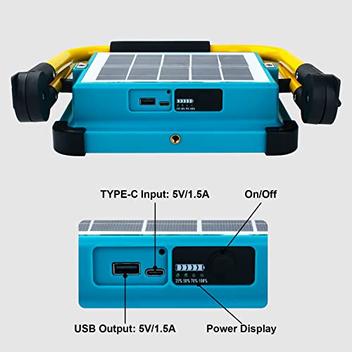 OUSIDE Construction Spotlight LED Battery with Tripod, Portable LED Spotlight Battery with 10500 mAh Battery, Type C and Solar Charging, 4 Light Modes - Ideal for Repair, Construction Site, Emergency