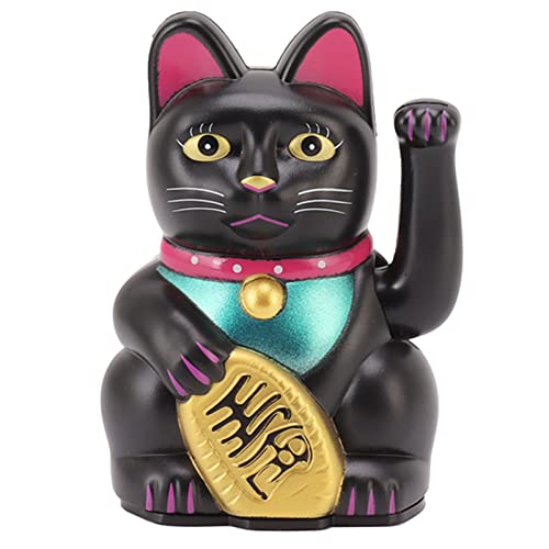 4 Inch Lucky Fortune Cat Maneki Neko, Lucky Cat Decor Hand Waving Welcoming Cat for Home Desk Ornament Gift Giving, Feng Shui Business Ornament Home Decor (Black)