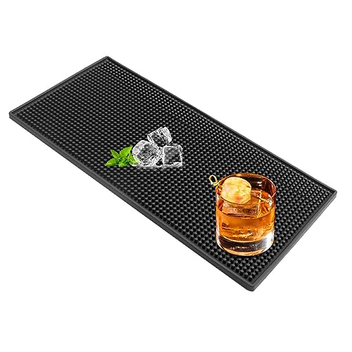 Proxima Direct Bar Mat, 12" x 6" PVC Black Drink Coasters Square Service Mat for Coffee, Home, Bars, Restaurants and Counter Top（30x15CM）