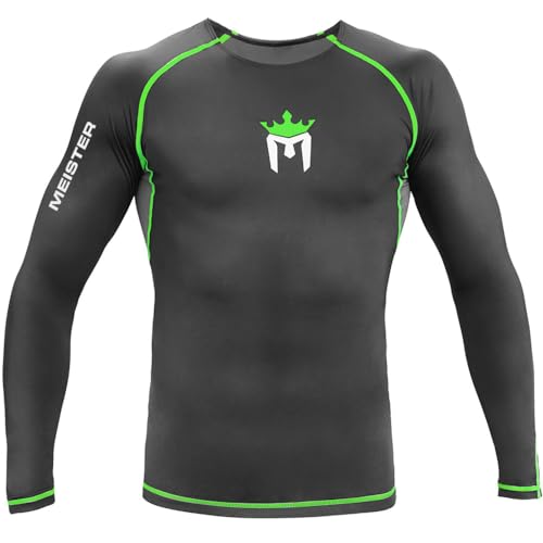 Meister Rush Long-Sleeve Rash Guard for MMA, BJJ & Surfing - Black/Neon Green - Large