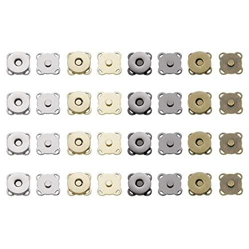 Magnetic Button, 16set 14mm Plum Blossom Magnetic Sewing Clasps Snaps for Clothes, Handbag,Leather Sewing DIY Craft (Gold, Silver, Black, Bronze)