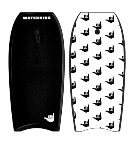 'SHAKA' Kids Bodyboard 36" Body Board & Leash, Stylish Graphics, Lightweight Soft Top Bodyboard, EPS Foam Core, HDPE Slick Bottom & Included Wrist Leash, Great for Kids, Youth and Adult Surfers.