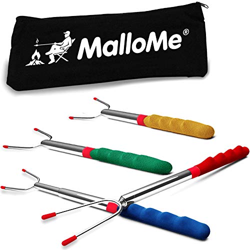 MalloMe Marshmallow Roasting Sticks 45 Inch 4 Pack Smores Kit for Fire Pit Long - Camping Campfire Accessories S'mores Gift Set - Smore Hot Dog Roaster Marshmello Skewers