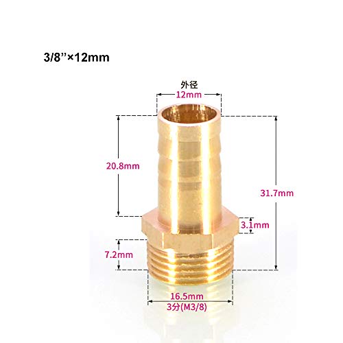 TopHomer 1Pcs BSP Hose connector Brass Pipe Fitting 6mm/8mm/10mm/12mm/16mm/19mm/25mm, Hose Barb Tail Male BSP Thread Connector Joint Copper Coupler Adapter