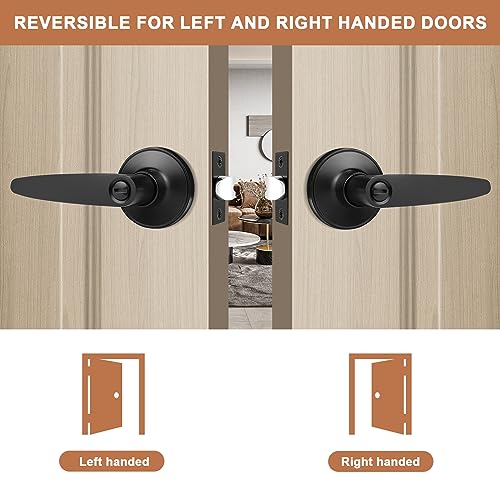 knobelite 10 Pack Privacy Lever Door Handle (Thumb Turn Lock on The Inside),Keyless Door Handle for Bedroom or Bathroom in Black Finish,Wave Style Lever Left and Right Hand Universal