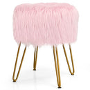 Giantex Luxury Faux Fur Vanity Stool Chair, Round Footstool Ottoman w/Metal Legs, Fluffy Chair with Furry Padded Seat, Decorative Furniture Footrest, Accent Dressing Table Chair Makeup Stool (Pink)