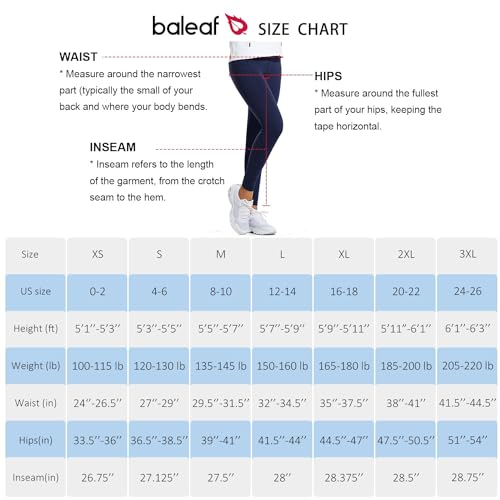 BALEAF Women's Fleece Lined Leggings Water Resistant High Waisted Thermal Winter Hiking Running Pants Pockets Navy Medium