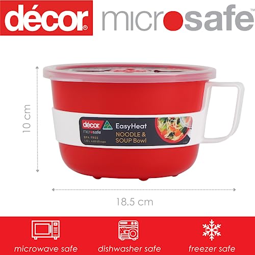 Decor Microsafe Noodle and Oat Bowl, 1.15 Litre Capacity, Red, 30.4 oz