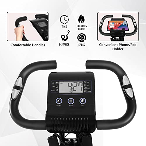 Genki X-Bike Magnetic Exercise Bike Folding Upright Cycling Spin Bike Recumbent Bicycle Home Gym Fitness 10 Resistance w/Bluetooth App Phone Holder