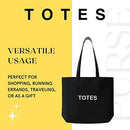 TOTES Pure Cotton Black Tote Bag| (50x43cm) Eco-Friendly Foldable Shoulder Shopping Bags | Washable Reusable Cloth & Unisex Grocery Bags With (50cm) Handles