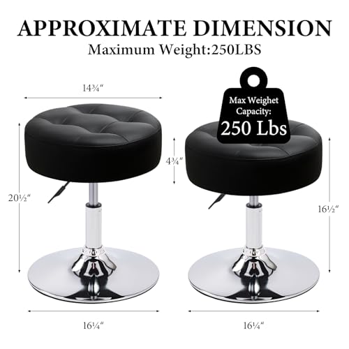 Furniliving PU Leather Swivel Makeup Chair, Adjustable Height Vanity Stool for Living Room, Bedroom, Modern Round Ottoman, Black