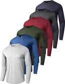 Men's Quick Dry Long Sleeve Shirts Moisture Wicking UPF 50+ Sun Protection UV Performance SPF T-Shirt for Fishing, Black/Green/Blue/Light Grey/Red/Dark Grey(6 Pack), Medium