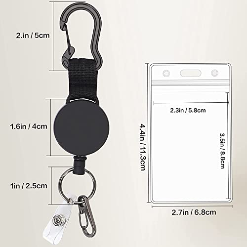 FYY (2 Pack) Heavy Duty Retractable Badge Holders Reel with [Carabiner] [Key Chain Keychain] and [ID Card Holders] 22.8 inches Reinforced Wire Cord - Black