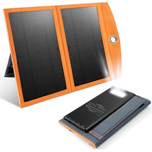 LUVKNIT 10W Portable Solar Charger Power Bank, 5V 3A Folding Solar Panel Solar Cell with High-Efficiency Battery Charger Panel for Camping Hiking Backpacking Outdoor Trip Compatible with Phones Tablet