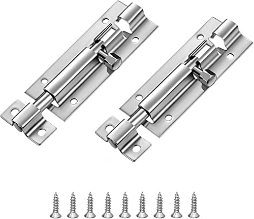 Snokay Door Slide Latch Lock 3 Inch Barrel Bolt Lock with Screws Heavy Duty Stainless Steel Slide Lock for Bedroom Chest Cabinet Garden Gates Window Fence (2 Pack)