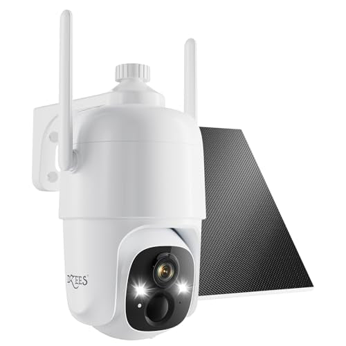 Dzees Solar Security Cameras Wireless Outdoor, 2K Battery Powered Security Camera, 360° PTZ Camera with Spotlight, Siren, Color Night Vision, AI Dectection, IP66 for Home Security, 2.4GHz