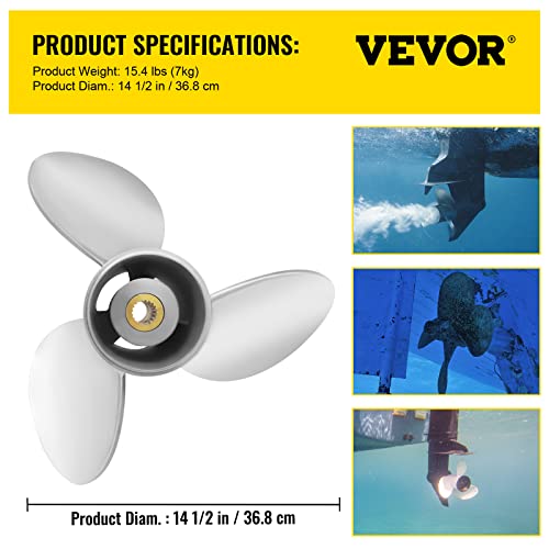 VEVOR Outboard Propeller, Replace for OEM 3860709, 3-Blade 14.5" x 21" Pitch Steel Boat Propeller, Compatible with Volvo Penta SX Drive All Models, with 19 Tooth Splines, RH