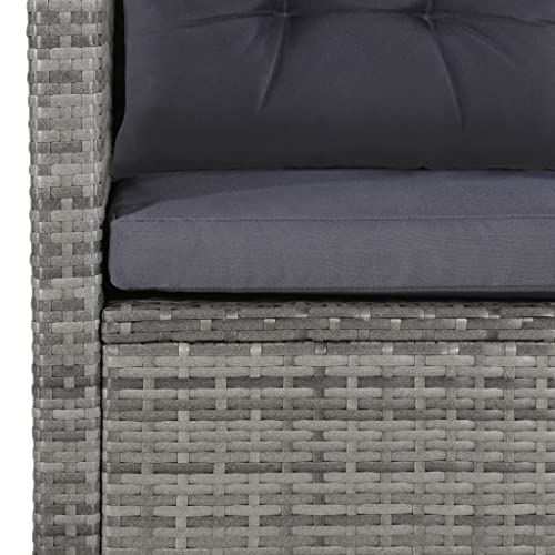 vidaXL Six-Piece Outdoor Lounge Set in Grey - Poly Rattan with Cushions - Includes Sofa, Armchairs, Table, Footstools, and Pillows for Patio, Garden, or Deck