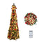 VINGLI 6ft Pre lit Pop Up Christmas Tree with Lights, Pre-Decorated Artificial Pencil Xmas Tree Collapsible Christmas Tree Holiday Party Decorations (Red&Gold)