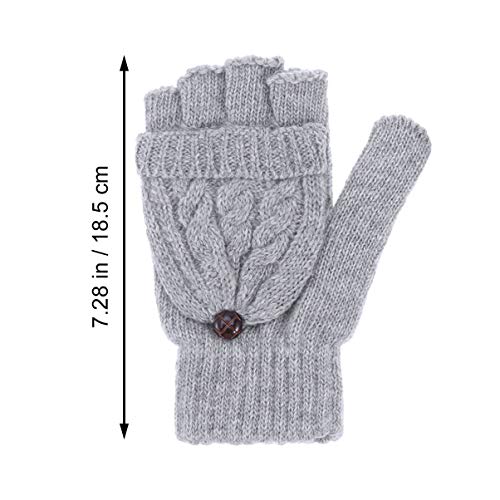 SOLUSTRE Women's Mittens Winter Mittens Warm Half Finger Gloves for Women, Flip Knitted Mittens Convertible Fingerless Gloves (Grey) White Mittens Ladies Mittens