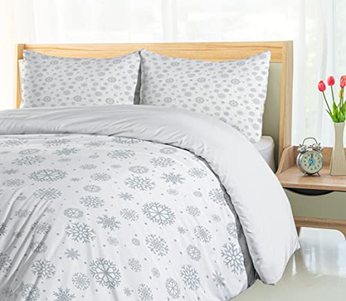 Ambesonne Winter Duvet Cover Set Twin Size, Pattern with Ornate Snowflake Motifs and Dots Retro Christmas Inspired Repetitive, Decorative 2 Piece Bedding Set with 1 Pillow Sham,