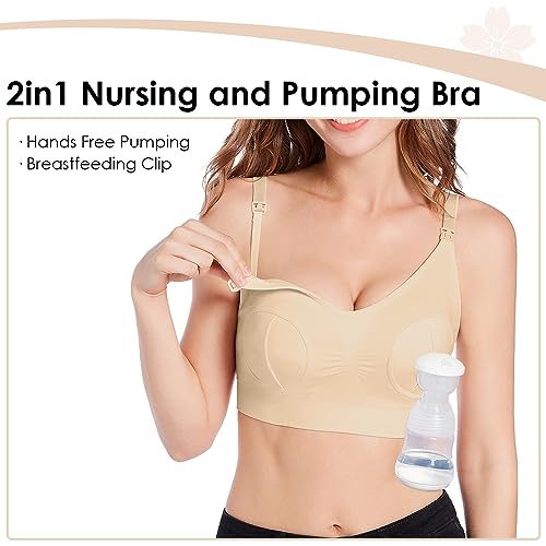 AutoWT Nursing Bras for Breastfeeding - 2 Pack Hands Free Pumping Bra Comfort Adjustable Wireless Pregnancy Sleep Bralette for Women