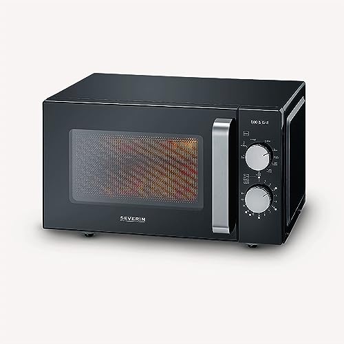 SEVERIN MW 7762 2-in-1 Microwave with Glass Base and Grill, Microwave for Defrosting and Heating, Microwave with Large Usable Surface for Square Tableware, Black/Stainless Steel