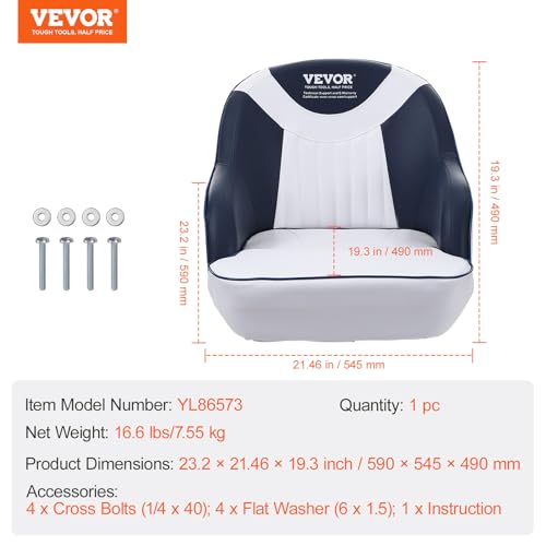 VEVOR Captain Bucket Seat, Pontoon Boat Seat with Thickened Sponge Padding, Boat Captain Chair for Fishing Boat, Sightseeing Boat, Speedboat, Canoe, 1-Piece