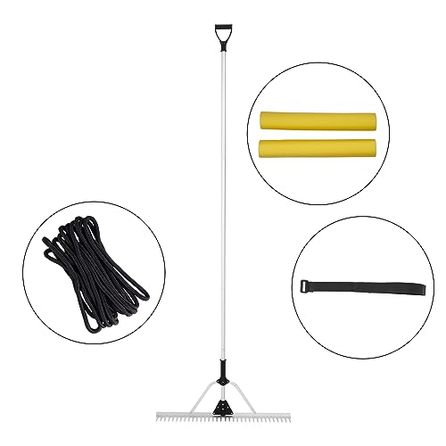 VEVOR Landscape Rake, 36" Head Aluminum Landscape Rake, Lake Weed Rake with 102.36" Adjustable Extension Handle, Rope and Float, for Loosening Soil, Lawn Care, Weeding Lake, Garden