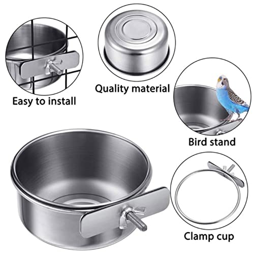 3 Pieces Stainless Steel Bird Feeding Dish Cups, Pet Cage Seed Feeder, Parrot Food Water Bowls with Clamp for Small Animal, Parrot Cockatiel Conure Budgies Parakeet Pet Cups Holder