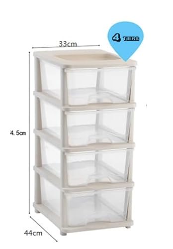 4 Tier Large Plastic Drawer Storage Organiser Level Office Box Cabinet with (Clear Color)