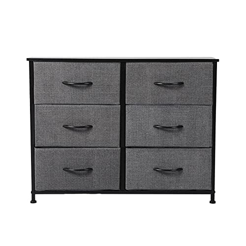 LEVEDE Chest of 6 Drawers, Tallboy Storage Cabinet, Fabric Tower Dresser Organizer Clothes Toys Storage Unit, Home Furniture for Bedroom, Living Room, Hallway, Office (Dark Grey)