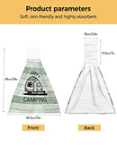 1 PCS Kitchen Hand Towels, Cartoon Camper Happy Camping Soft Plush Hanging Tie Towels with Loop for Kitchen Bathroom Dish Cloth Tea Bar Towel Green Wooden Stripes Grain